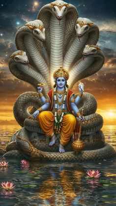 Lord Vishnu seated on Shesha Naga
